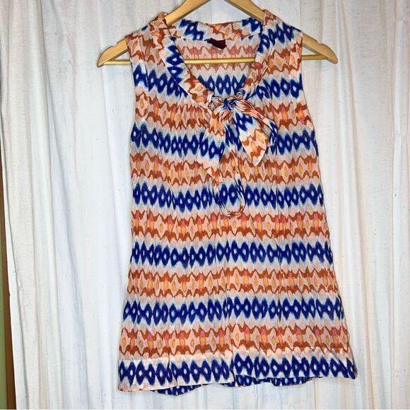 WOMEN’S Medium ~ Merona ~ Tie Neck Tank ~ Blue & Coral ~ EUC - Picture 3 of 8